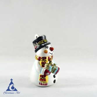 Фарфоровая елочная игрушка Снеговик в цилиндре